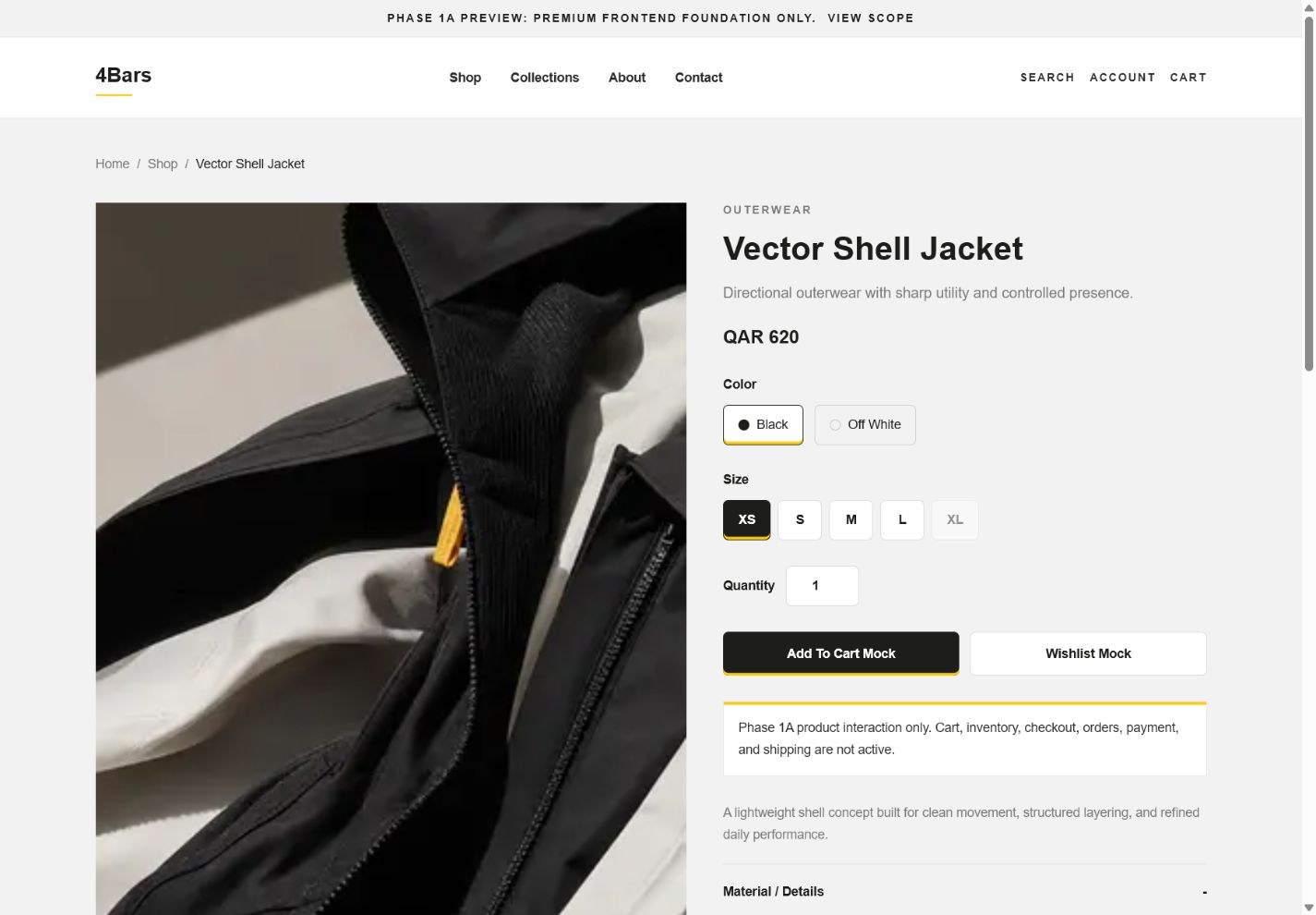 4BARS — Product — Vector Shell Jacket, size and colour