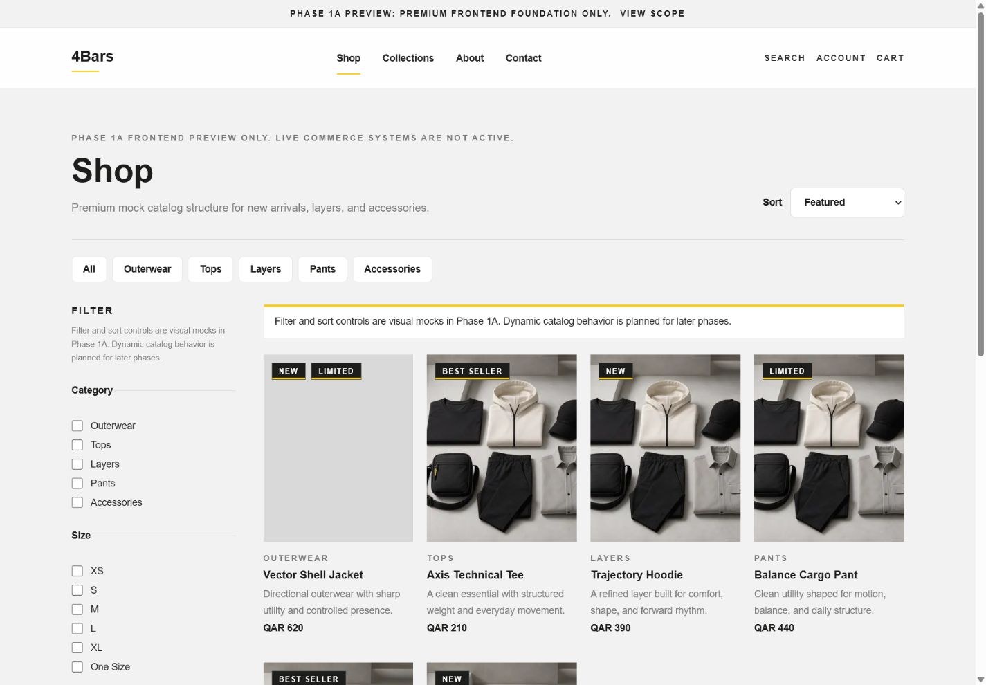 4BARS — Shop — dynamic catalog with filtering